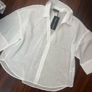 New White Semi-Sheer Button-Up Shirt Modern Works